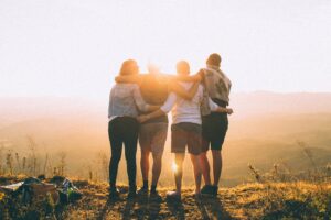 Tourists connect after a shared experience