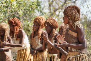 A group of indigenous women from the Kavango region perform traditional styled dance